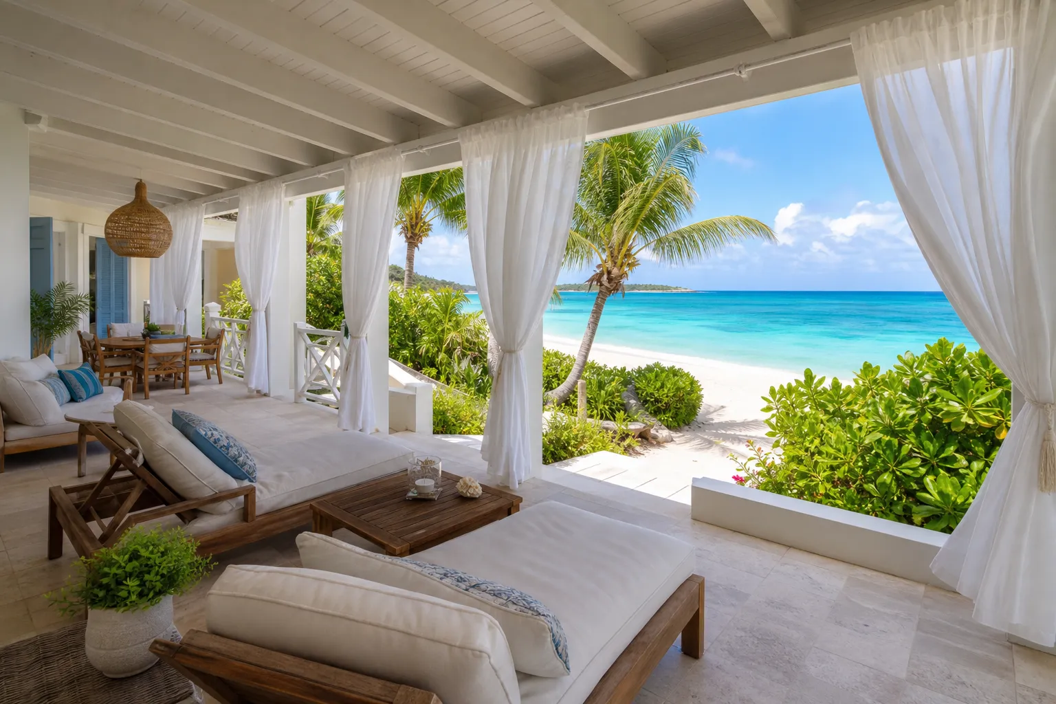 Beachfront villa terrace facing the sea